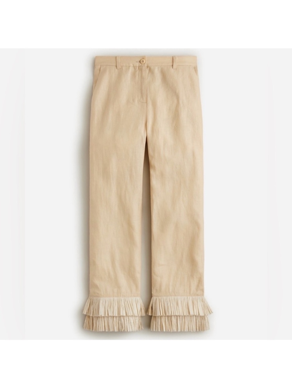 J. Crew Sand Beige Wide-Leg Fringe Hem Pants size 4
